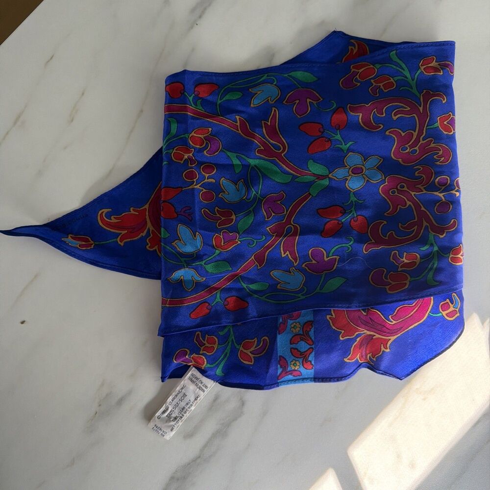 Vtg Liz Claiborne Silk Skinny Long Scarf Red Blue Purple Pink Floral Paisley 64”
